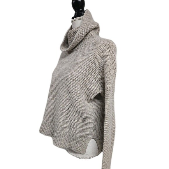 360 Cashmere Cowl Neck Cropped Sweater Oatmeal Beige Wool Alpaca Blend Women’s M - Picture 3 of 9